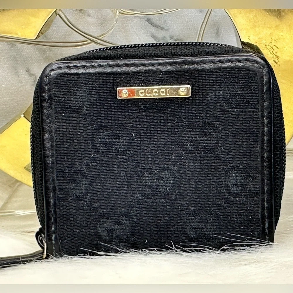 AUTHENTIC GUCCI GG CANVAS LEATHER ZIP COIN PURSE MINI POUCH RARE ITALY - Picture 6 of 6
